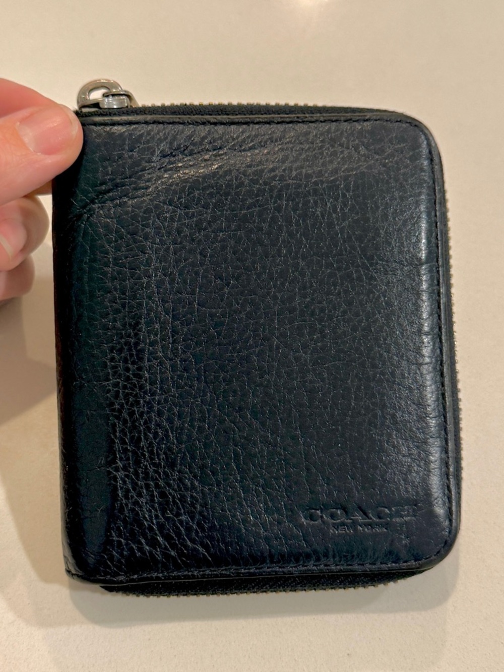 Coach Navy Blue Pebbled Leather Zip Wallet